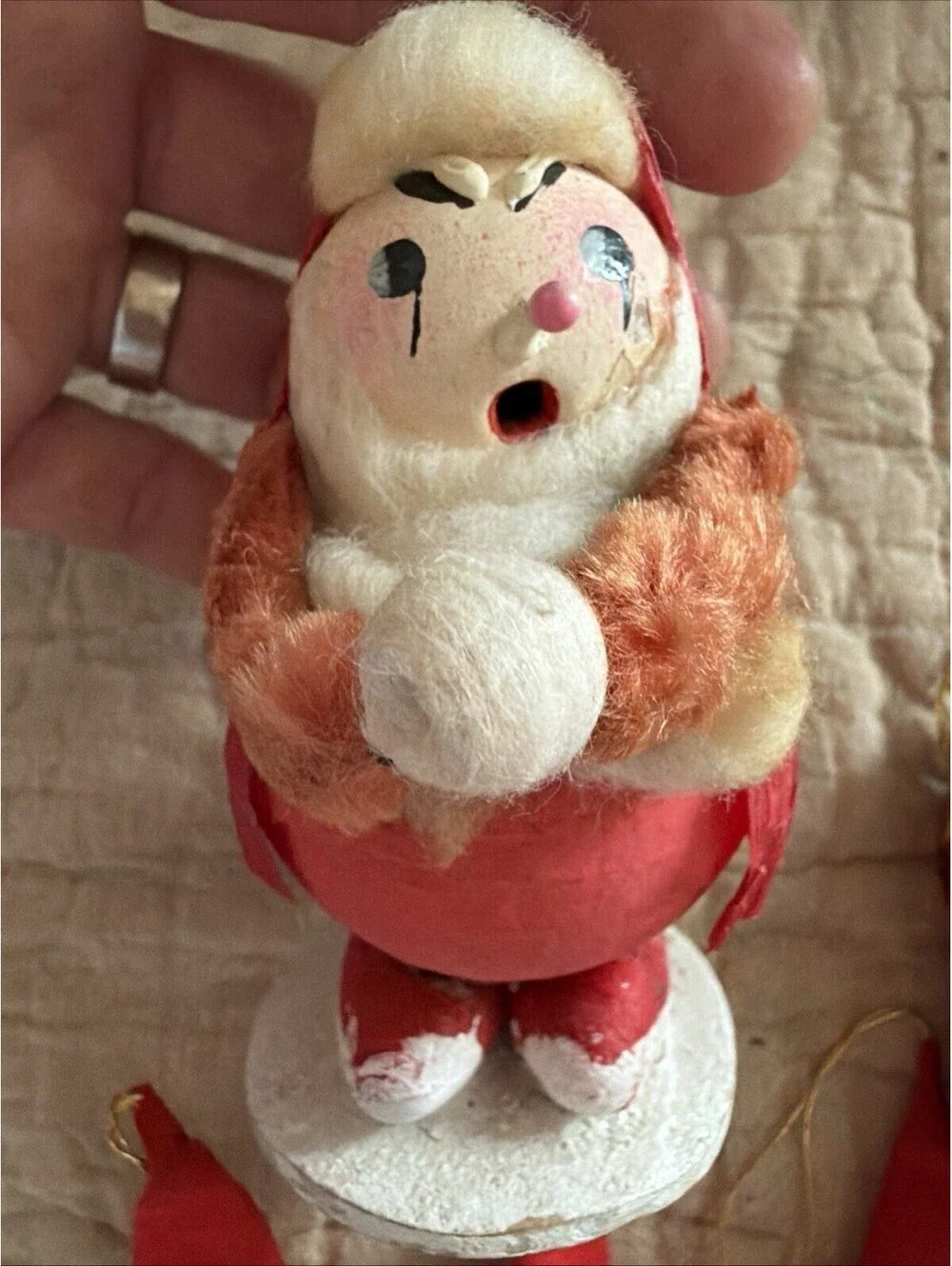 Vintage Christmas Lot Flocked Santa Snowman Ornaments Japan Kitsch MCM 1950s